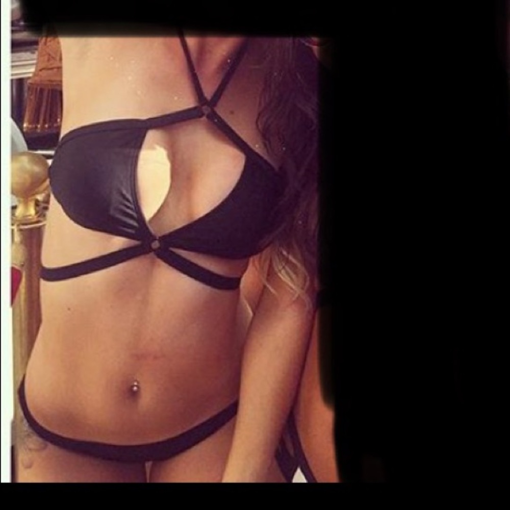 Black strappy swimsuit
